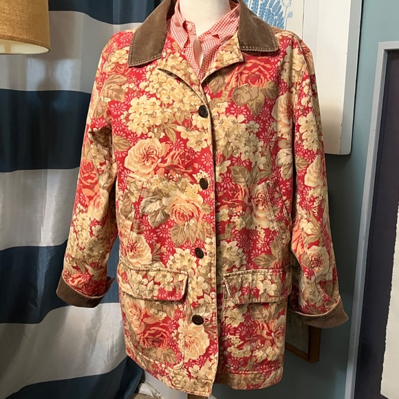 L.L.Bean Women's Vintage Y2K 90s Floral Chore Barn Coat Jacket MEDIUM REGULAR - Picture 1 of 14